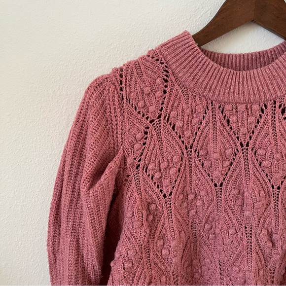 Free People Balloon Sleeve Textured Berry Pink Sweater - Picture 2 of 5